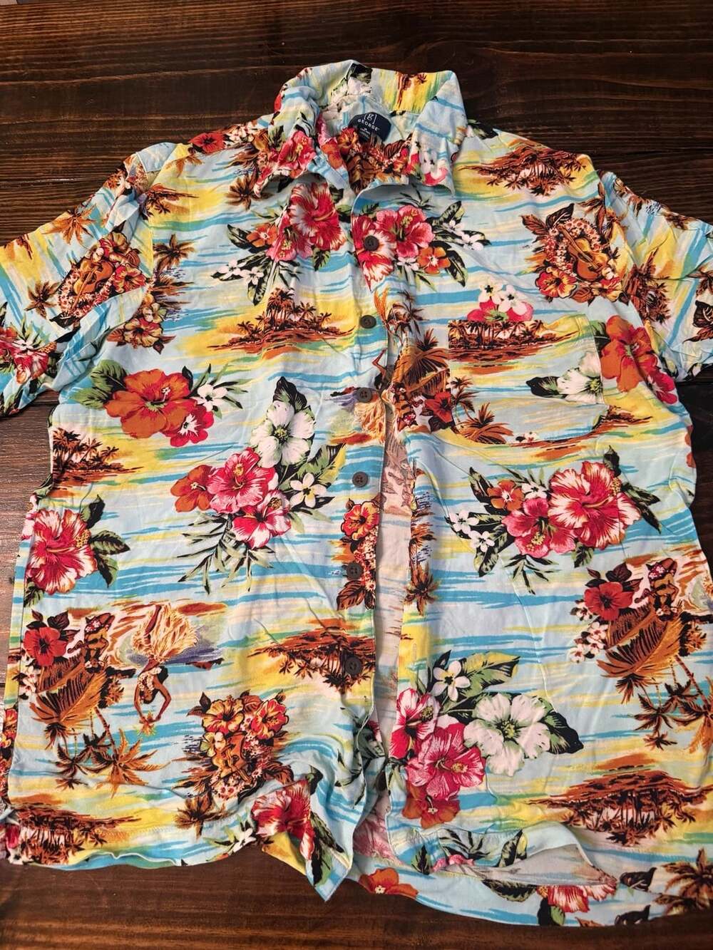 George Men's Tropical Paradise Hawaiian Short Sleeve Button-Down Shirt Size M
